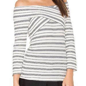 GREYLIN OFF THE SHOULDER NAVY AND CREME STRIPE TOP
